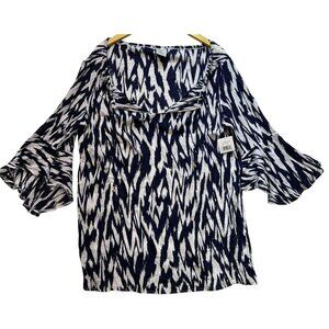 Anne Cole Women's Swim Cover-Up Flared Sleeve Size M/L Navy White Zebra Print